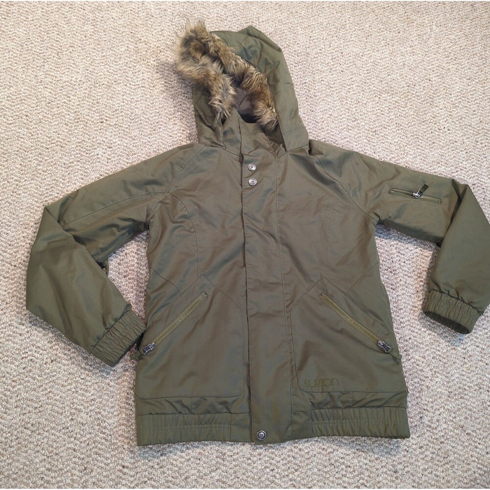 Burton Dryride Jacket Coat Womens Medium Green Faux Fur Trim Parka Ski Snow